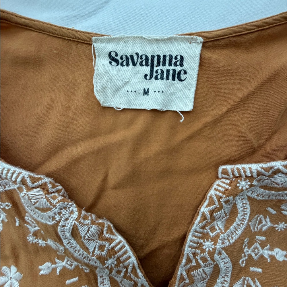 Savanna Jane Boho Peasant Blouse Size M Yellow Embroidered Floral Long Sleeve - Picture 3 of 15
